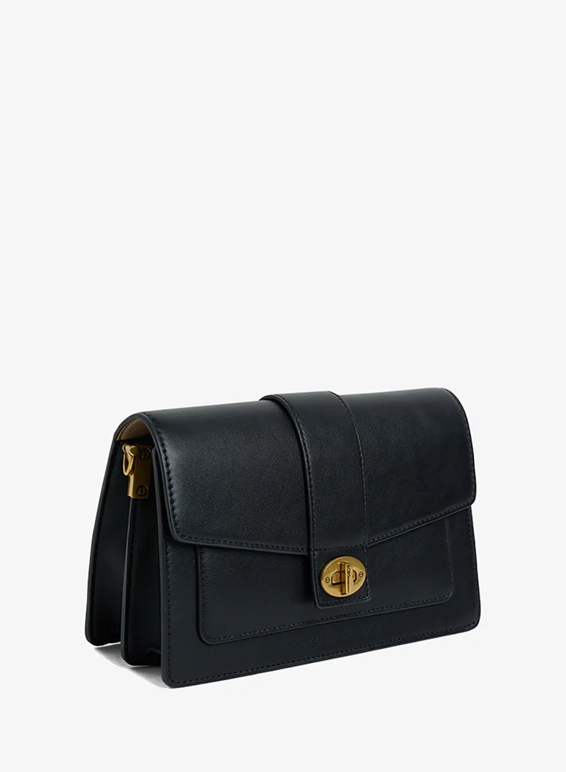 Bcbg HONGYI H933PU  1# BLACK Textured Twist Lock Shoulder Bag for Women | Best Price UAE